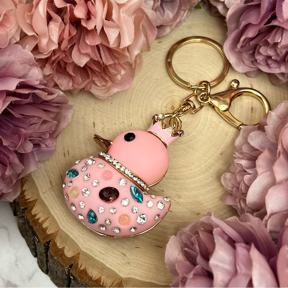 Pink Jeweled Duck with Crystals and Crown Keychain Charm - Picture 7 of 13